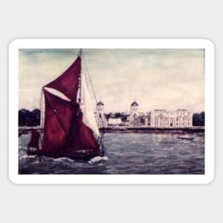 THAMES SAILING BARGE MAY, SAILING PAST GREENWICH NAVAL COLLEGE LONDON Sticker